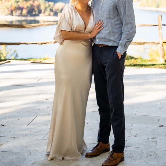 BHLDN Champagne Maxi Dress with V-Neck - Picture 3 of 4